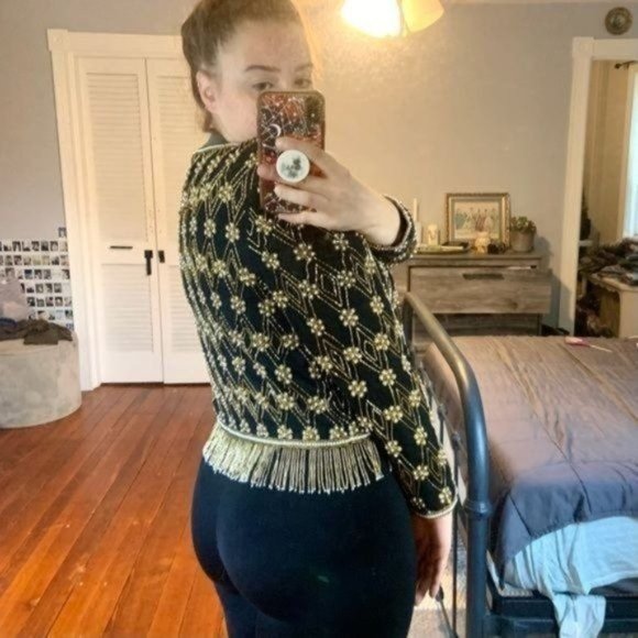 VINTAGE NIPON NIGHT BEADED FRINGE SILK JACKET 8 - Picture 4 of 16
